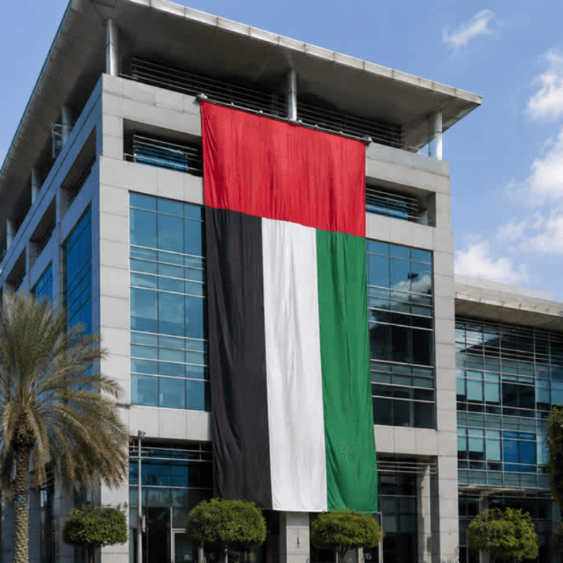 Custom flag printing in Dubai, branded building flags